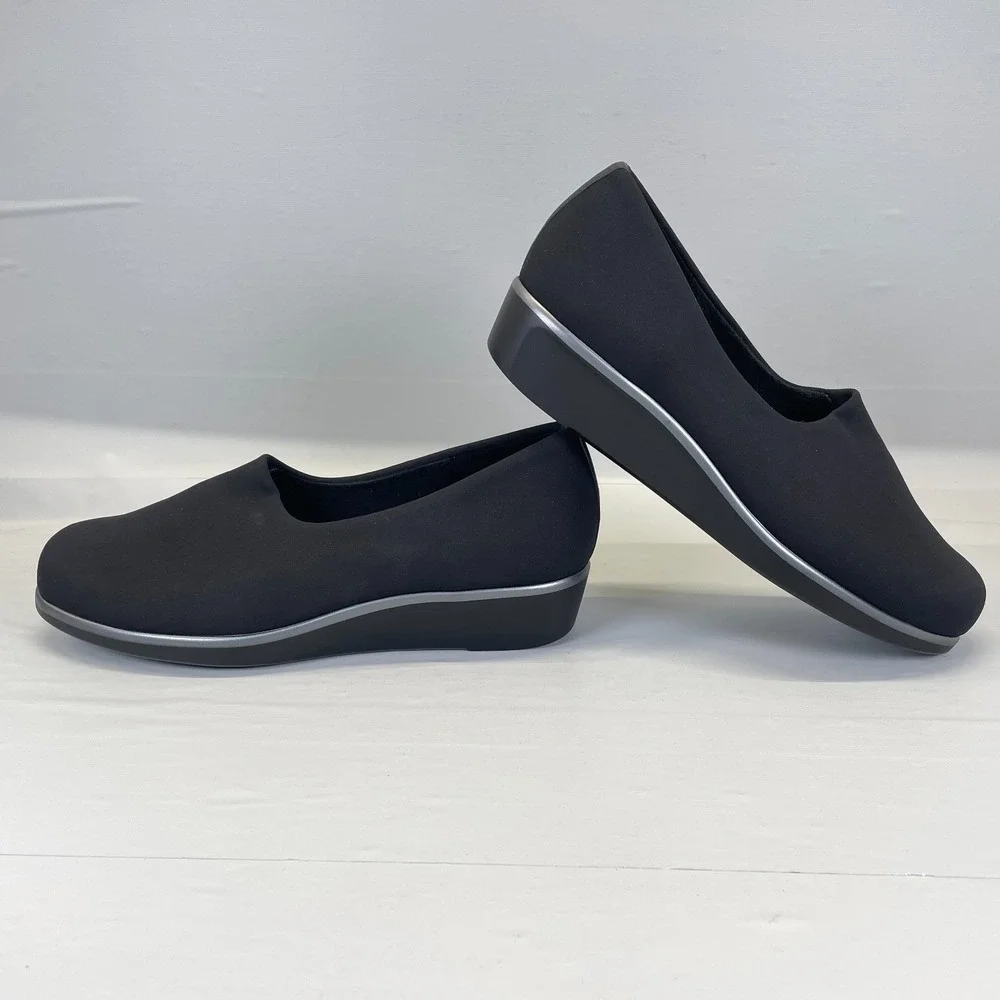SAS Bliss Wedge Loafers Womens Size 8.5 M Black Stretch Slip On Comfort Shoes